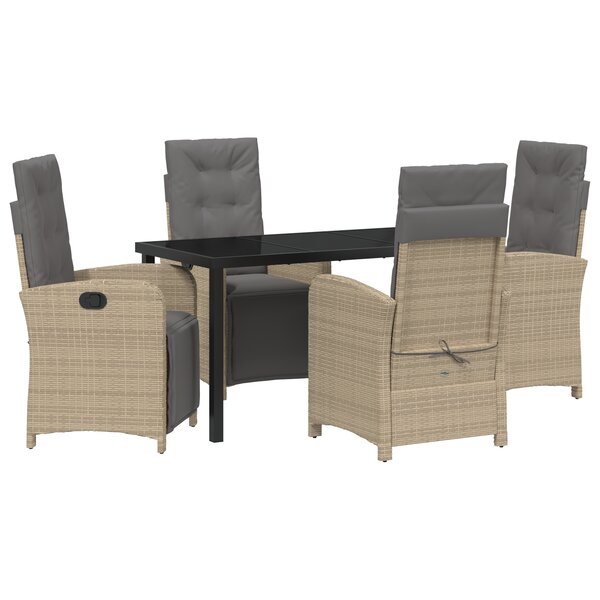 vidaXL Set de salle à manger de jardin 5 pièces avec coussins en poly rotin beige