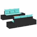 vidaXL Ensemble de canapé de jardin avec coussin 7 Pièces Noir Poly rotin