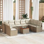 vidaXL Ensemble de canapé de jardin 10 Pièces Beige  blanc