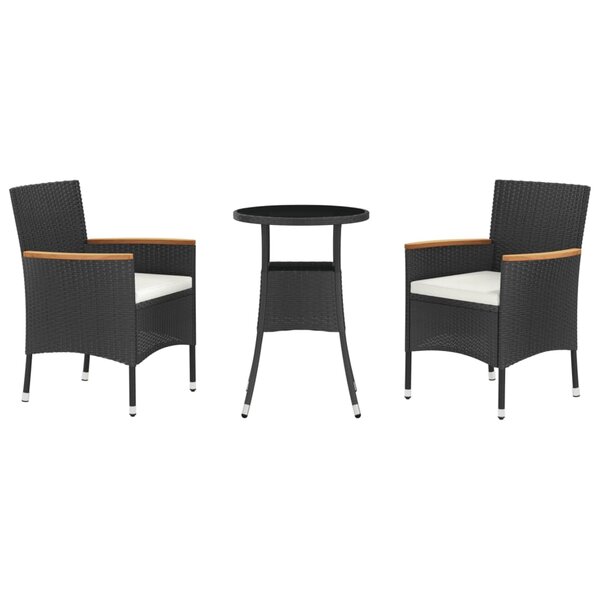 vidaXL Ensemble de bistro de jardin 3 Pièces coussins noir poly rotin