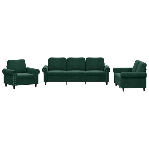 vidaXL Ensemble de canapés 3 Pièces avec coussins Vert foncé Velours