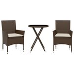 vidaXL Ensemble de bistro avec coussins 3 Pièces marron rotin et verre