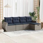 vidaXL Salon de jardin 5 Pièces avec coussins gris résine tressée
