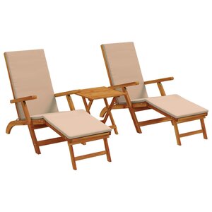 vidaXL Chaise longue inclinable et pliable 3 pc Bois d'Acacia Massif