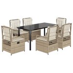 vidaXL Ensemble à manger de jardin et coussins 7 Pièces beige poly rotin