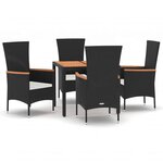 vidaXL Ensemble à manger de jardin coussins 5Pièces Noir Résine tressée