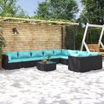 vidaXL Salon de jardin 10 Pièces avec coussins Résine tressée Noir