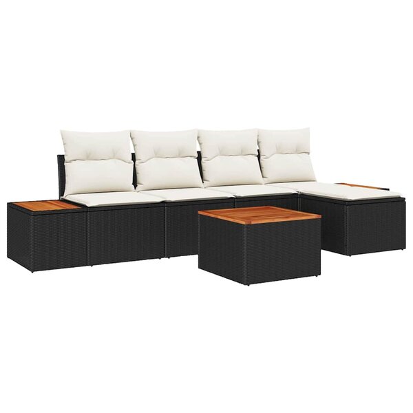 vidaXL Ensemble de canapé de jardin avec coussin 6 Pièces Noir et crème