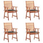 vidaXL Chaises à manger d'extérieur lot de 4 et coussins Acacia massif