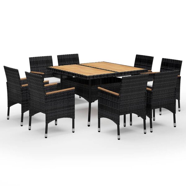 vidaXL Ensemble à manger de jardin 9 Pièces Résine tressée et acacia Noir
