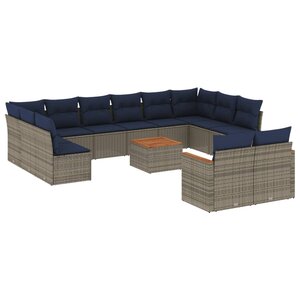 vidaXL Salon de jardin avec coussins 13 Pièces gris résine tressée