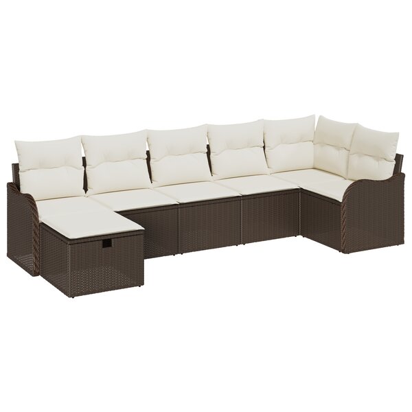 vidaXL Ensemble de canapé de jardin en 7 pièces avec coussins marron en poly rotin