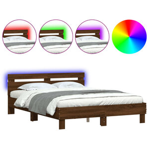 vidaXL Cadre de lit avec tête de lit et LED chêne marron 150x200 cm