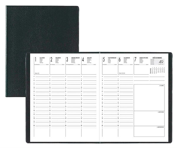 Agenda 21 x 27 cm 1 semaine sur 2 pages couverture grainée noir LECAS