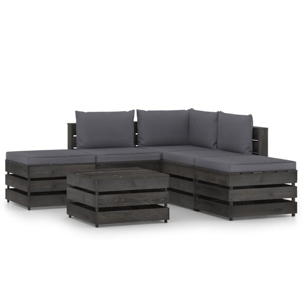 vidaXL Salon de jardin 6 Pièces avec coussins Bois imprégné de gris