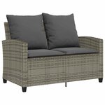 vidaXL Canapé de jardin 2 places coussins et table gris résine tressée