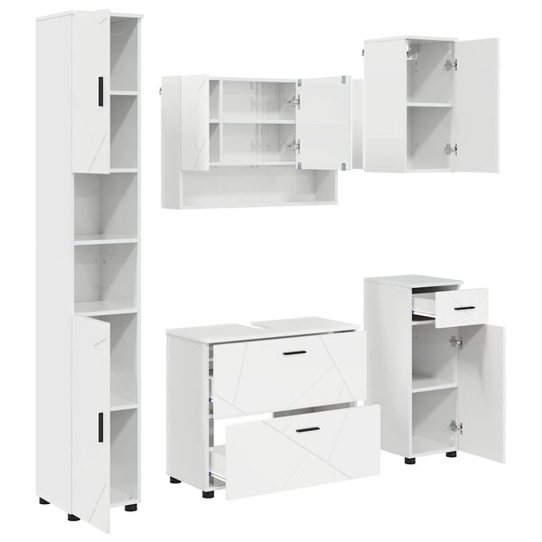 vidaXL Ensemble de mobilier de salle de bain 5 Pièces Blanc brillant