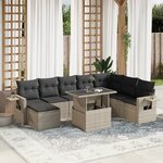 vidaXL Salon de jardin 9 Pièces avec coussins gris clair résine tressée