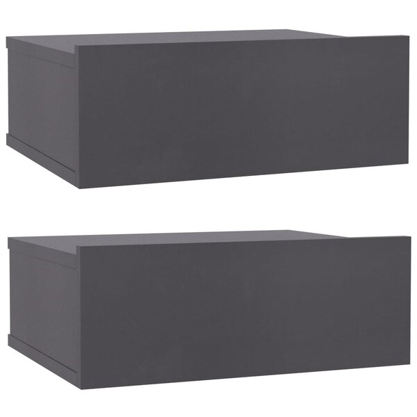 vidaXL Tables de chevet flottantes 2 Pièces Gris 40x30x15 cm Aggloméré