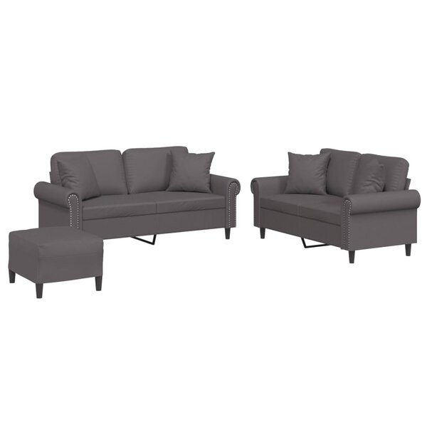vidaXL Ensemble de canapés 3 Pièces avec coussins gris similicuir