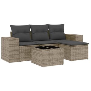 vidaXL Salon de jardin 5 Pièces avec coussins gris résine tressée