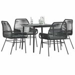 vidaXL Ensemble à manger de jardin et coussins 5 Pièces noir rotin verre