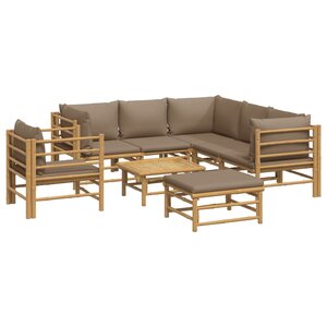 Salon de jardin meuble d'extérieur ensemble de mobilier 8 pièces avec coussins taupe bambou 02_0017767