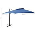 vidaXL Parasol déporté avec double toit 300x300 cm bleu azur