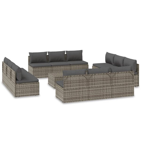 vidaXL Salon de jardin 13 Pièces avec coussins Gris Résine tressée