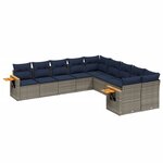 vidaXL Salon de jardin 10 Pièces avec coussins gris résine tressée