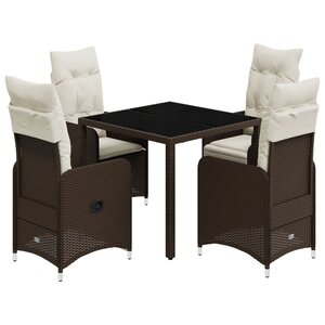 vidaXL Ensemble de bistro de jardin 5 Pièces coussins marron poly rotin