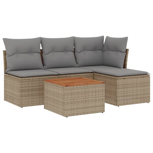 vidaXL Salon de jardin avec coussins 5Pièces mélange beige résine tressée