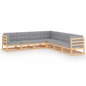 vidaXL Salon de jardin 7 Pièces avec coussins Bois de pin massif