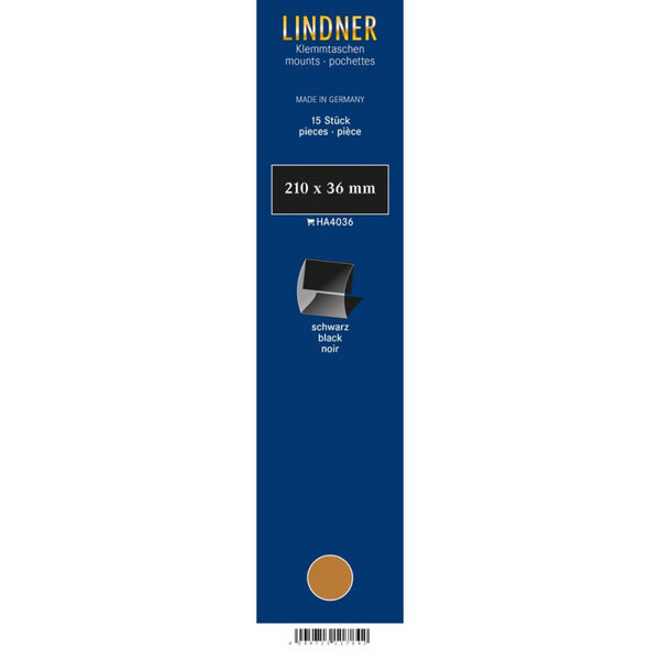 Bandes Klemmfix double soudure 210 x 36 mm pour timbres-poste. Fond - Noir