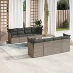 vidaXL Salon de jardin 9 Pièces avec coussins gris résine tressée