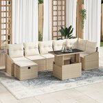vidaXL Ensemble de canapé de jardin de 8 pièces avec coussins Beige Poly Rotin