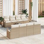 Ensemble de Sofa de Jardin 9 Pièces avec Coussins Beige Poly Rattan