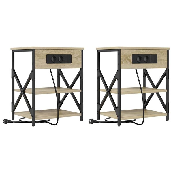 vidaXL Table de nuit avec station de chargement 2 Pièces Chêne sonoma