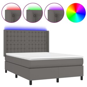 vidaXL Sommier à lattes de lit matelas LED Gris 140x200 cm Similicuir
