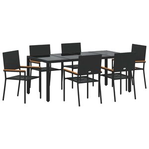 vidaXL Ensemble de salle à manger pour jardin 7 Pièces Noir polyrotin