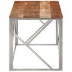 vidaXL Table basse argenté acier inoxydable et bois massif d'acacia