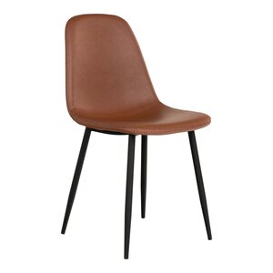 2 chaises de salle à manger en cuir synthétique marron avec pieds noirs