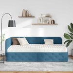vidaXL Cadre de lit d'angle avec matelas Bleu 90 x 190 cm Velours