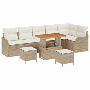vidaXL Ensemble de canapé de jardin 9 Pièces Beige polyrotin