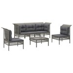 Salon de jardin meuble d'extérieur ensemble de mobilier 6 pièces avec coussins gris résine tressée 02_0016804