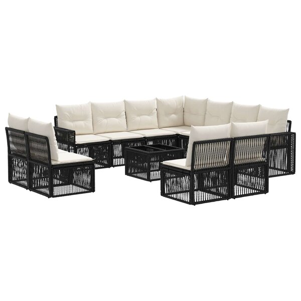vidaXL Ensemble de canapé de jardin 12 pc Noir et blanc crème