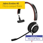 Jabra evolve 40 uc mono casque audio - casque unified communications pour voip softphone avec annulation passive du bruit - câbl