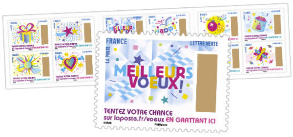 Carnet de timbres à gratter - Plus que des vœux - 12 timbres autocollants