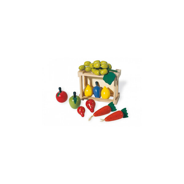 221404 Cagette avec des fruits et legumes en bois