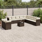vidaXL Salon de jardin avec coussins 12 Pièces marron résine tressée